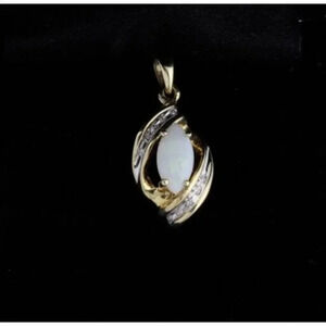 Pendant Only 10k Yellow Gold Natural Opal and Diamond Pendant Only